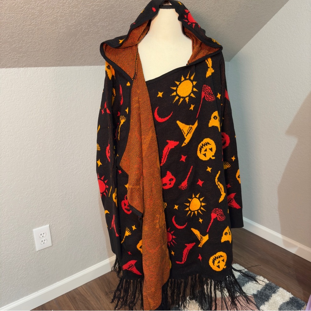 Hocus Pocus Hooded Shawl with Halloween Patterns